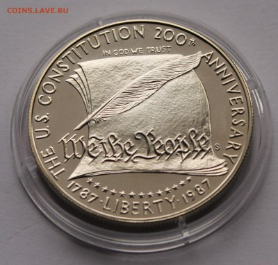 США 1 доллар 1987 г. S 200 лет Конституции США. Ag,900-26,73 - 3