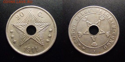 МОНЕТЫ МИРА 10-17 - Бельгийское Конго – 20 сантимов (1911) №5