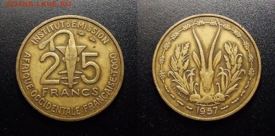 МОНЕТЫ МИРА 10-17 - Франц. Того – 25 франк (1957)