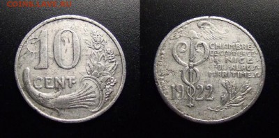 МОНЕТЫ МИРА 10-17 - Франция (Ницца) – 10 сантимов (1922) алюм. (токен)