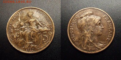 МОНЕТЫ МИРА 10-17 - Франция – 5 сантимов (1917) бронза