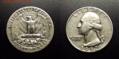 МОНЕТЫ МИРА 10-17 - США – 1 квотер (25 центов) (1952 D) (Аg)