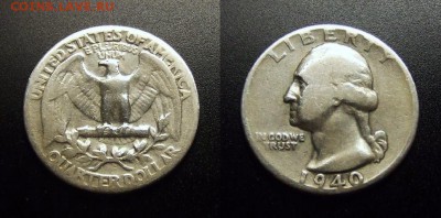 МОНЕТЫ МИРА 10-17 - США – 1 квотер (25 центов) (1940) (Аg)