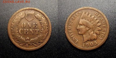 МОНЕТЫ МИРА 10-17 - США – 1 цент (1905) «Индеец» №2