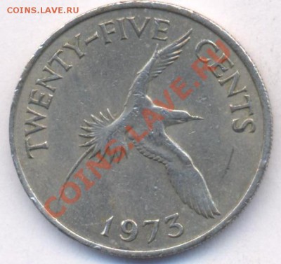 Бермуды 25 центов.1973 г.До 16.03.11 г. 20-00 МСК. - Бермуды 73.1