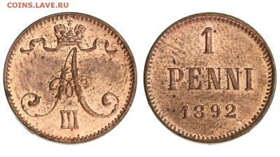Финны, 1 пенни 1883`88`92`93. до 28.10.17 21-00+ - 1892