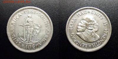 МОНЕТЫ МИРА 10-17 - ЮАР – 10 центов (1961) Ян ван Рибек (Ag)