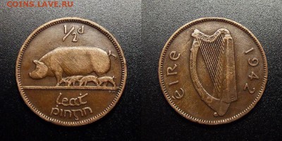 МОНЕТЫ МИРА 10-17 - Ирландия – 0,5 пенни (1942) «Свиноматка»