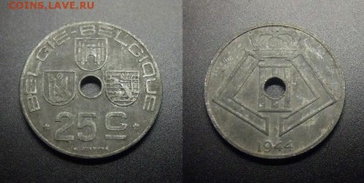 МОНЕТЫ МИРА 10-17 - Бельгия – 25 сантимов (1944) цинк