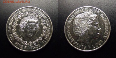 МОНЕТЫ МИРА 10-17 - Гернси – 5 фунтов (2001) «75-летие Елизаветы II»