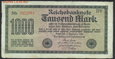 Германия 1000 марок 1922 г. 27.10.17 г. 22 -00 МСК. - 1000  м. 1922
