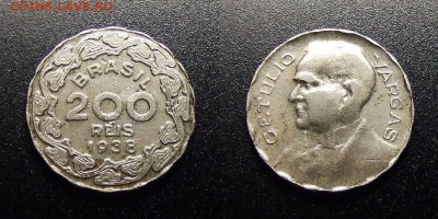 МОНЕТЫ МИРА 10-17 - Бразилия – 200 рейс (1938) «Жетулио Дорнелис Варгас – президент Бразилии»