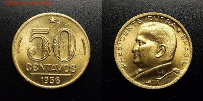 МОНЕТЫ МИРА 10-17 - Бразилия – 50 сентаво (1956) «Генерал Эурико Дутра – президент Бразилии» №2