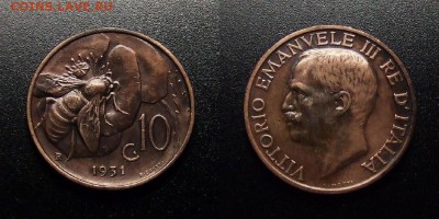 МОНЕТЫ МИРА 10-17 - Италия – 10 чентезимо (1931) «Пчела»