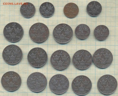 Монеты Швеции 1,2,5 эре 1921 -1950 гг., фикс. аукцион - Швеция 2 а