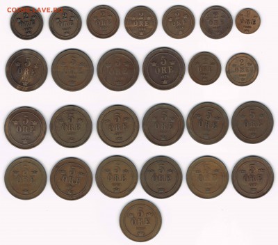 1,2,5 оре Швеция 1874-1905 (ФИКС) - 1-2-5 оре Швеция