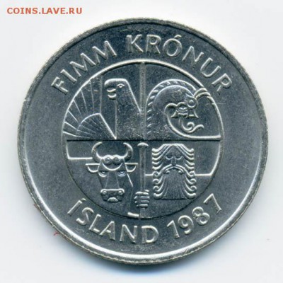 Исландия 5 крон 1987 - Исландия_5крон-1987_А