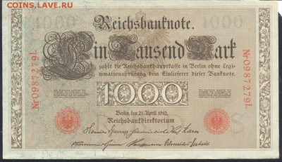 Германия 1000 марок 1910 г. 30.10.17 г. 22 -00 МСК. - 1000  м. 1910 1