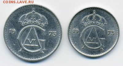 Швеция 10 и 25 эре 1973 - подборка_Швеция-эре-1973-2шт_а