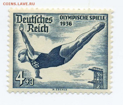 3-й рейх Олимпиада 1936 прыжки в воду - почта-марка_3йРейх-1936_Олимпиада-летняя_прижки-воду_лицо