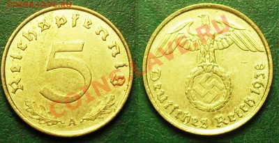3 рейх, 5 рейхпфенинг, 1938(А) Оч.Хорош до до 20.03.11 22:00 - 5pf1938a
