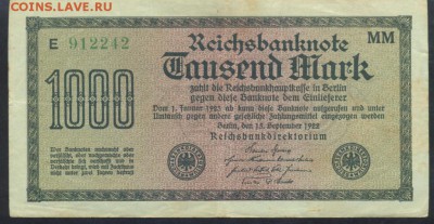 Германия 1000 марок 1922 г.  12.11.17 г. 22 -00 МСК. - 1000  м. 1922 1