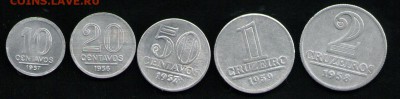 БРАЗИЛИЯ НАБОР 10 СЕНТАВО-2 КРУЗЕЙРО 1956-59 UNC - 3 001