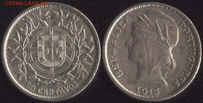 Португалия 20 сентаво 1913 НЕЧАСТАЯ до 22:00мск 16.11.17 - Португалия 20 сентаво 1913