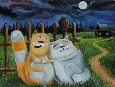 КАРТИНА   "Кошаки под луной" холст,масло. Аукцион до вечера! - DSCN5485