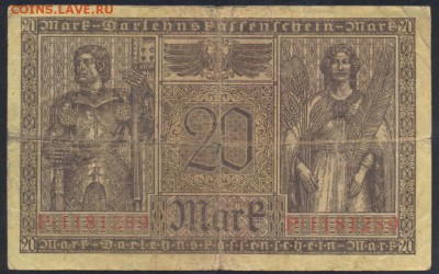 Германия  20 марок 1918 г. 15.11.17 г. 22 -00 МСК. - 20  м. 1918 1