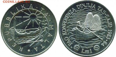 Крона Шайба Мальта 1 лира 1983 рыбная конференция ФАО FAO - krona_shajba_malta_1_lira_1983_rybnaja_konferencija_fao_fao_rybak_lodka