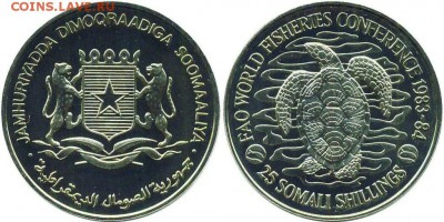 Крона Сомали 25 шиллингов 1984 рыбная конференция черепаха - krona_shajba_somali_25_shillingov_1984_rybnaja_konferencija_fao_fao_cherepakha_fauna