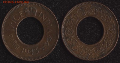 ФИКС! 20 монет мира до 1950 года №2 - Индия 1 пайса 1943
