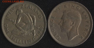 ФИКС! 20 монет мира до 1950 года №5 - Новая Зеландия 1 шиллинг 1947