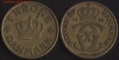 ФИКС! 20 монет мира до 1950 года №5 - Дания 1 крона 1926