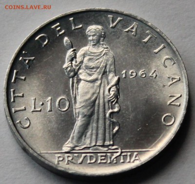 Ватикан 10 лир 1964 UNC. ТИРАЖ - 60 000. - 4
