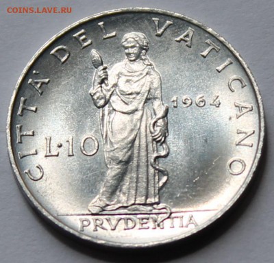 Ватикан 10 лир 1964 UNC. ТИРАЖ - 60 000. - 2