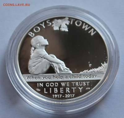 США. 1 доллар 2017 г. "Boys Town" Ag 900, 26,73 гр. Оригинал - 4