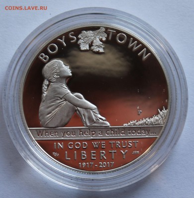 США. 1 доллар 2017 г. "Boys Town" Ag 900, 26,73 гр. Оригинал - 3