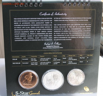 США набор 50 центов,1 доллар (Ag,900) 2013 Генералы США - 8