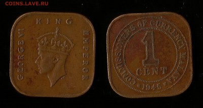 1 цент Бр Малайя 1945 г Георг 6 - 23.11 22:00:00 мск - Мал_80