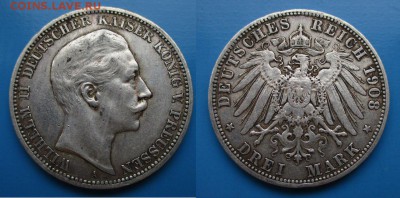 Пруссия 3 марки 1908г до 23.11. 22-00 мск - IaI-VjBTstY