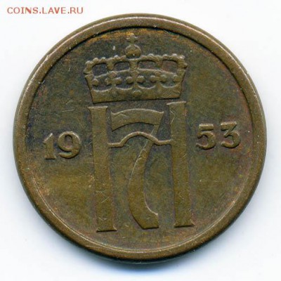 Норвегия 1 эре 1953 - Норвегия_1эре-1953_А