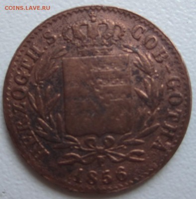 Саксен-Кобург-Гота. 1 пфенниг 1856 г. До 3.12.17 20.00 МСК - 1 пфенниг 1856 года. Саксен-Кобург-Гота. Реверс..JPG