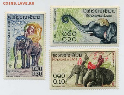 Лаос 1958 слоны 3 шт. - почта-марки_Лаос-1958_слоны-3шт_чист