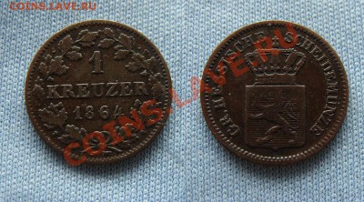 - Германия - Гессен-Дармштадт 1 крейцер 1864  до 25.03.11 - Coin921(1)