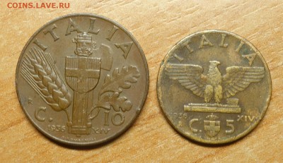 Италия 5 и 10 чентезимо 1936г. Не частые. - 19361