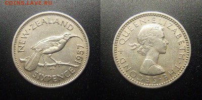 МОНЕТЫ МИРА 12-17 - Новая Зеландия - 6 пенсов (1957) «Птица гуйя; Елизавета II»