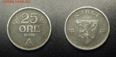 МОНЕТЫ МИРА 12-17 - Норвегия – 25 эре (1943) цинк