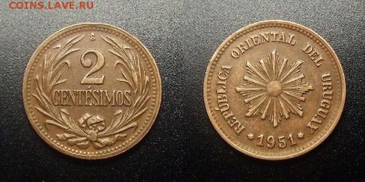 МОНЕТЫ МИРА 12-17 - Уругвай – 2 сентесимо (1951)